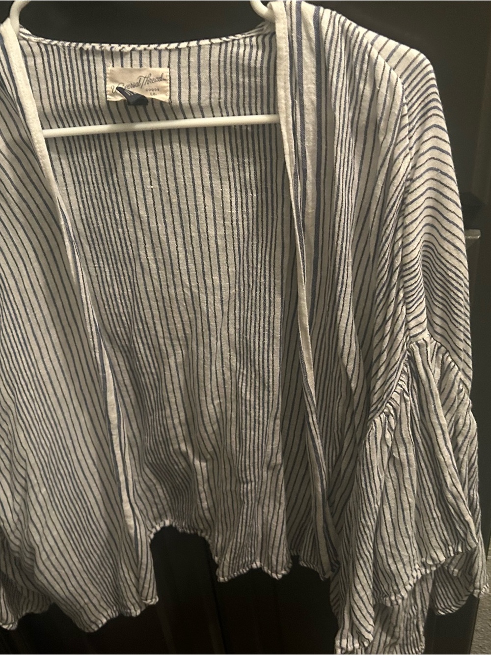 Universal Thread Blue & White Striped Open-Front Kimono